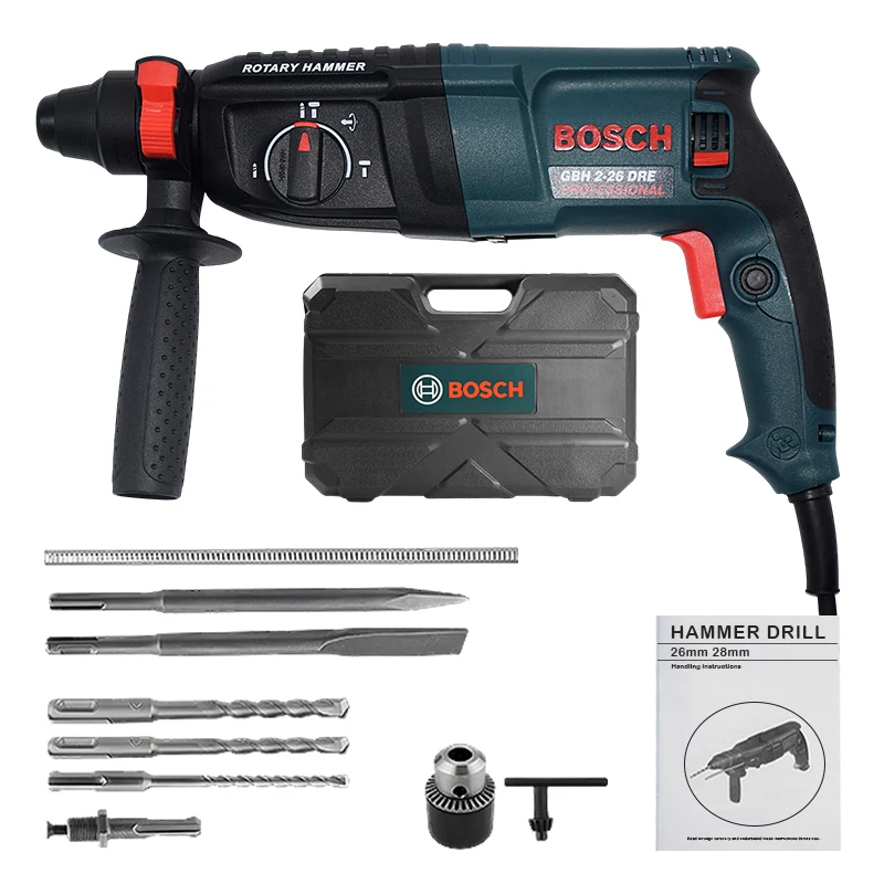 مثقاب مطرقة دورانية أصلية من Bosch GBH2-26 SDS-Plus بقدرة 800 وات 2.8J، أداة هدم احترافية مع تقنية مضادة للاهتزاز