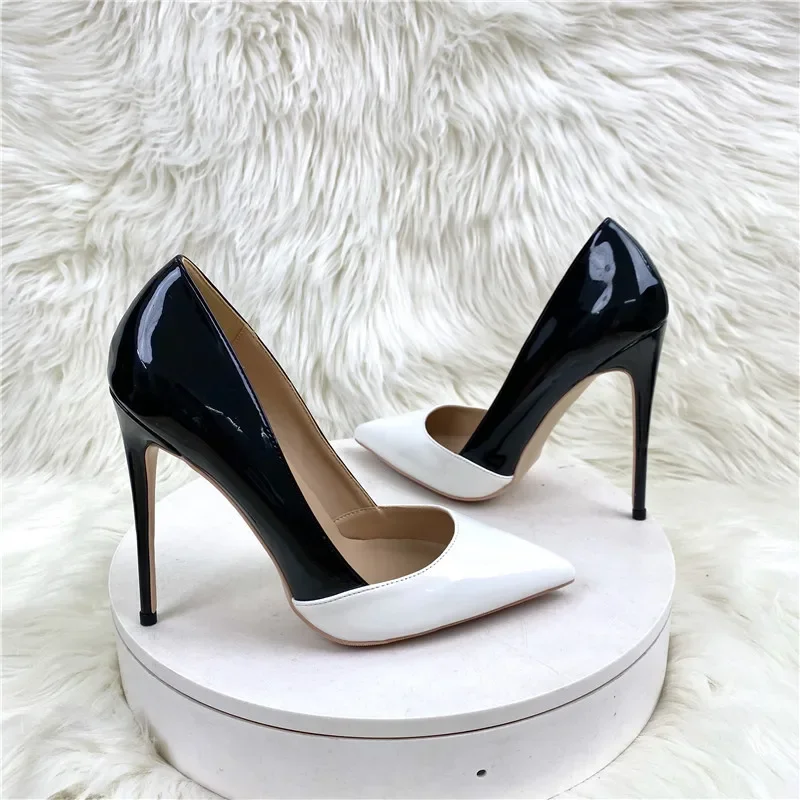 Casual Women Pumps PU 2022 Summer New Fashion Black and White 12CM Pointed Fine Heel Light Mouth Color Match Woman Shoe