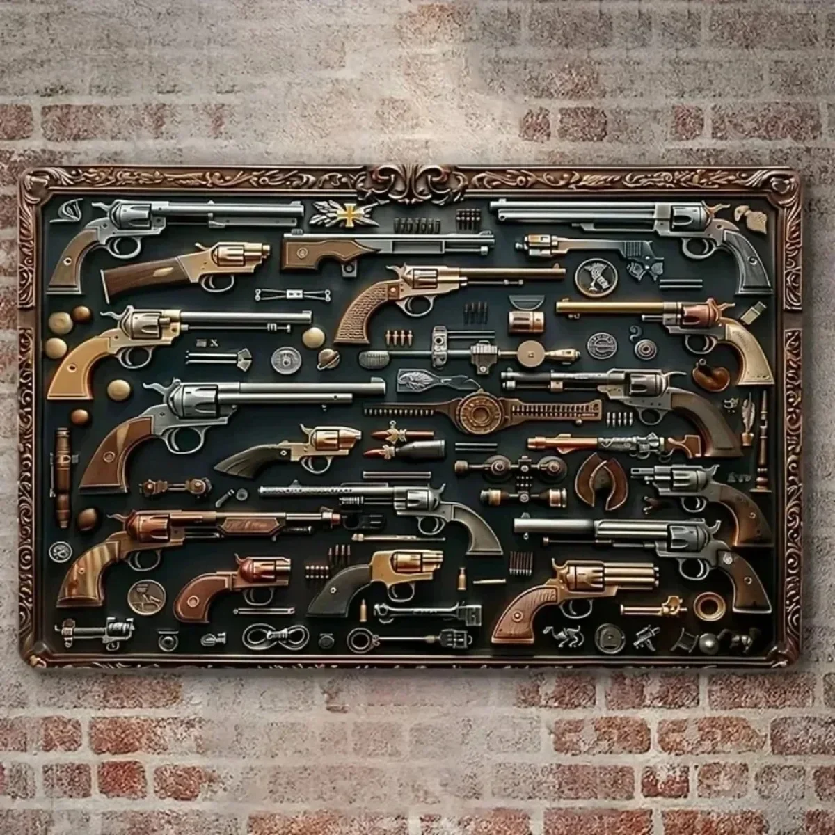 Retro Rustic Military Wall Sign - Vintage Guns Design, War-Themed Art for Home Living Room & Farmhouse Door