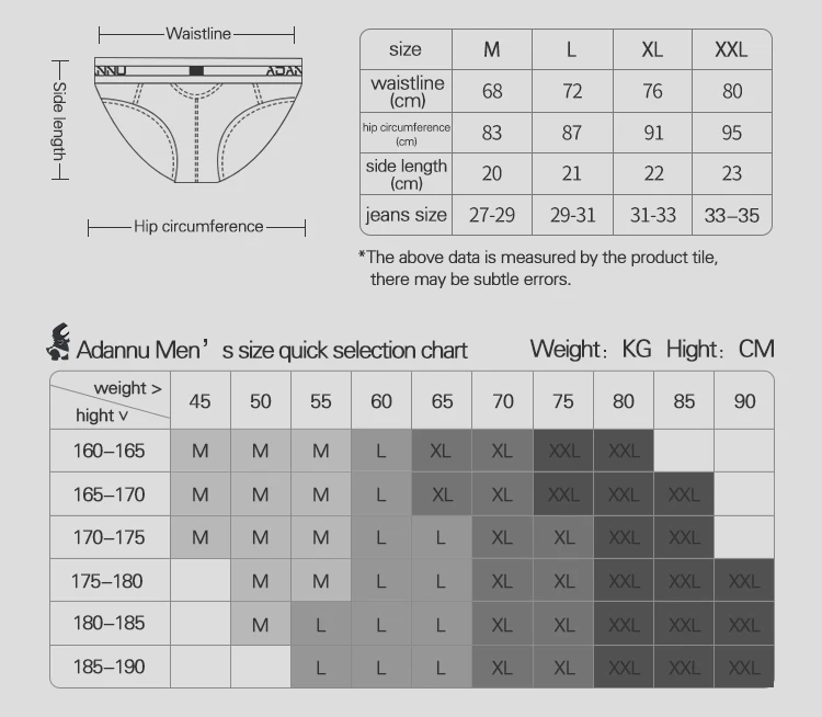 ADANNU Men's Underwear Triangle Cotton Low Waist Sexy Breathable U Convex Bag Men's Shorts Head Tide AD7501