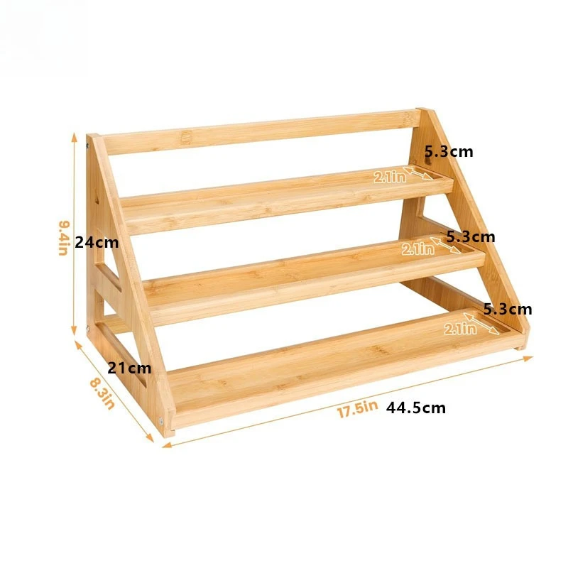 2026 Hot Sale Bamboo Tiered Spice Rack Wooden Spice Shelf Organizer Cabinet Seasoning Rack for Kitchen Countertop