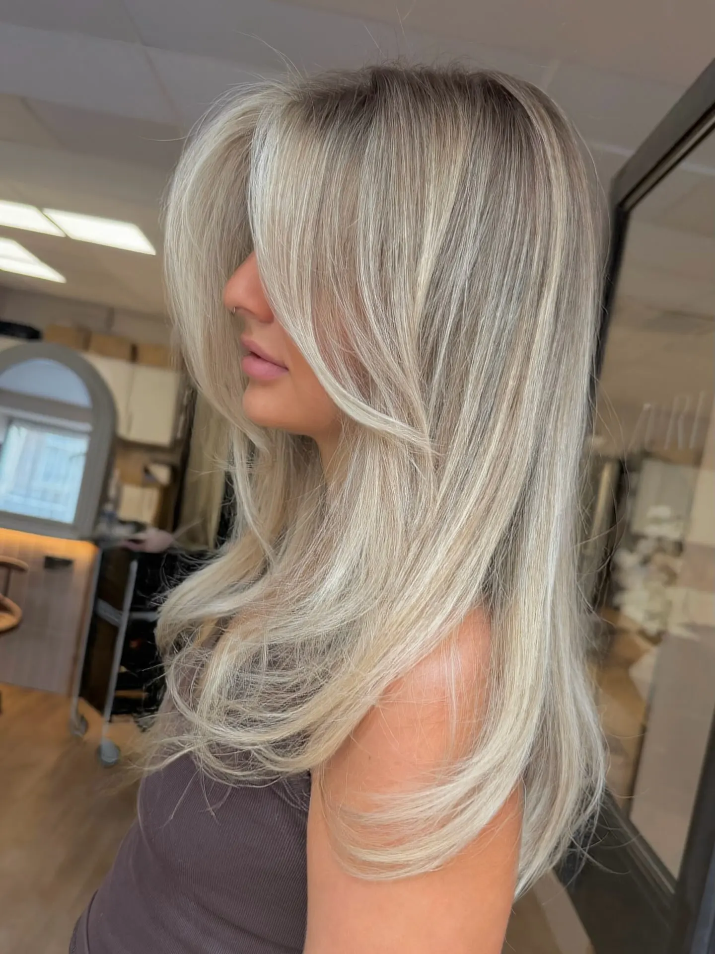 Long Straight Ash Platinum Blonde Balayage Wig 13x4 Lace Front Synthetic Hair with Natural Highlights New Collection for Women