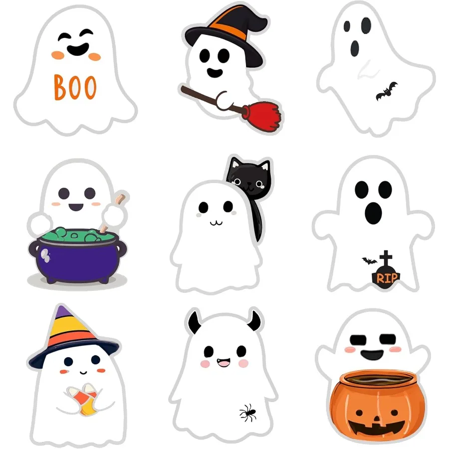 

Halloween Stirs Decorations135PCS 2 Inch Happy Halloween Stirs Cute Ghost Stir for Envelopes Candy Bags Crafts Party Decor Supp
