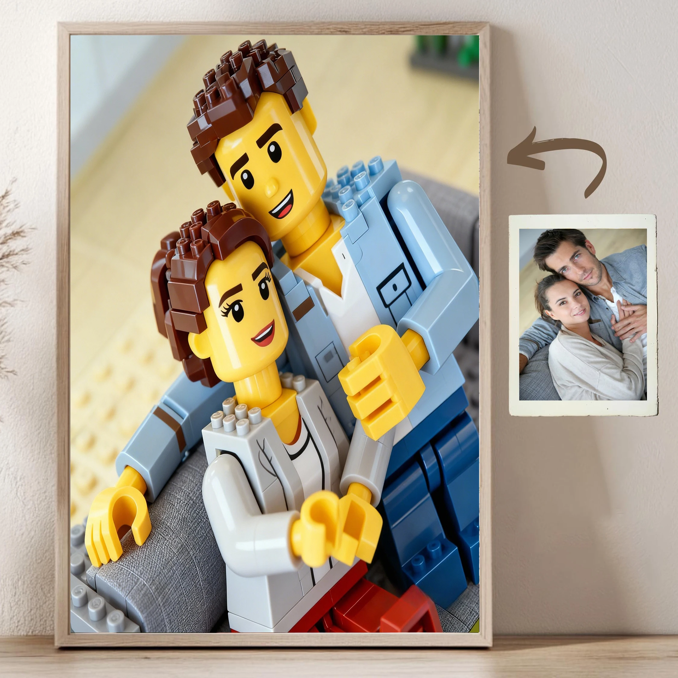 Custom Cartoon Building Block Style Portrait From Photo Personalized Cartoon Gift for Couples Family Kids Unique Wall Art Poster