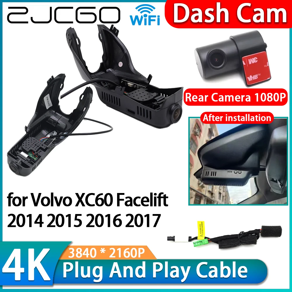 ZJCGO for Volvo XC60 Facelift 2014 2015 2016 2017 4K Wifi DVR IMX335 OEM Car Video Recorder Dash Cam Front Rear Camera