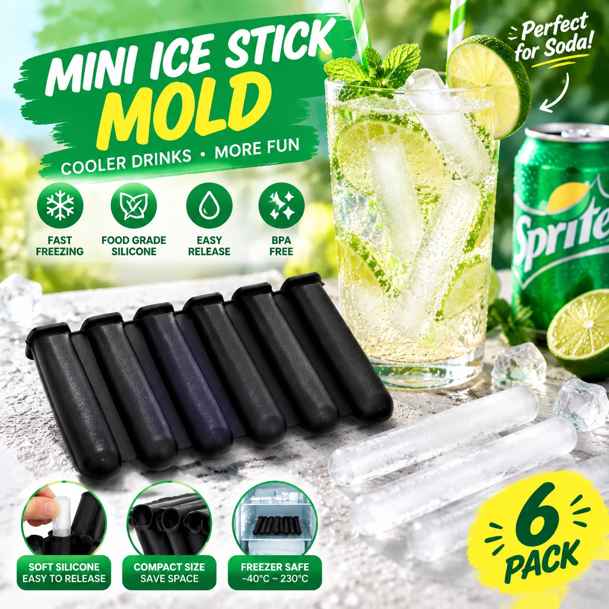 Food Grade Silicone Ice Stick Tray With Lid 6 Cavity Popsicle Mold Reusable Ice Pop Maker For Kids Party Smoothie