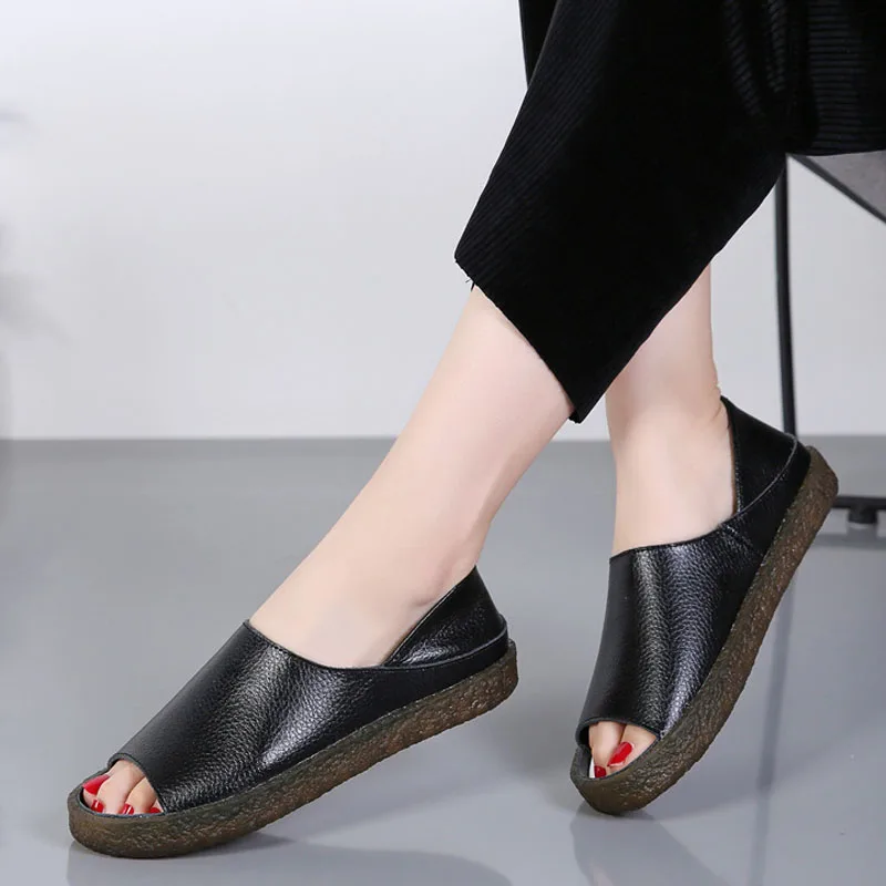 

Повседневная обувь большого размера 44, женские сандалии из натуральной кожи с открытым носком, женская пляжная обувь на плоском каблуке, zapatos de mujer WSH5299