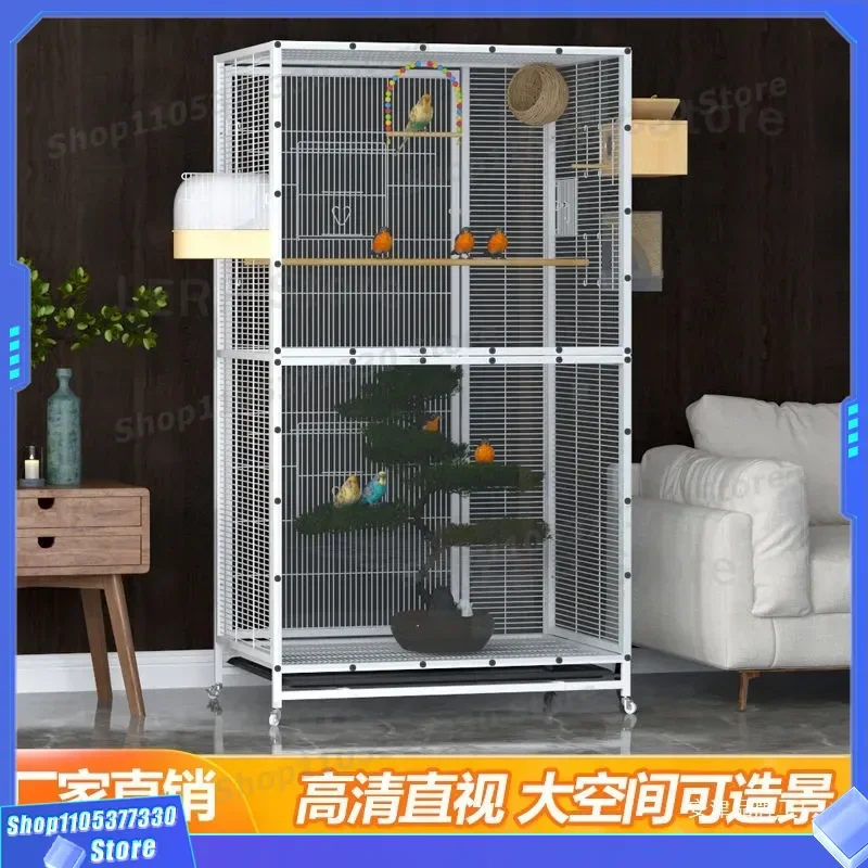 Large Parrot Cage Household Ornamental Bird Cage Xuanfeng Tiger Skin Embroidered Eye Pearl Design Special Big Space for Pets