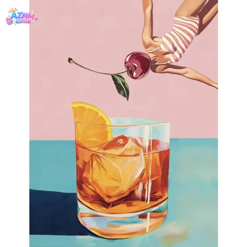 2026 Coffee Martini Cocktail Margarita Drink Girl Jumping Into Wine Glass Fun Poster Canvas Printing Wall Art Bar Club Kitchen