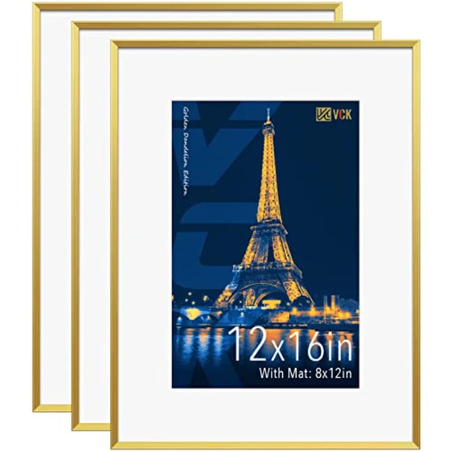 

Aluminum Picture Frames with Real Tempered Glass Set of 3 Metal Poster Frames with Mat for 8x12 Picture or without Mat Wall Han
