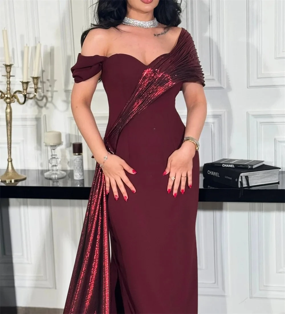 Alta qualidade personalizado feito à mão flor plissado em linha reta fora do ombro vestidos longos sob medida vestidos de ocasião moda requintada