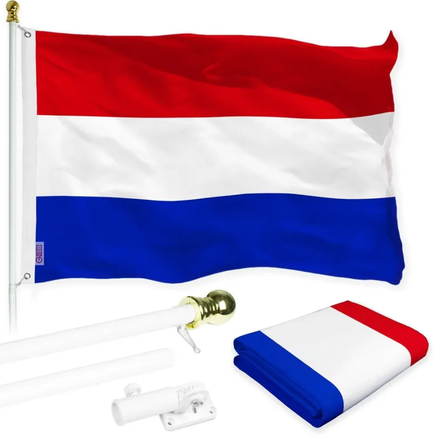 

Combo Pack 6 Feet Tangle Free Spinning Flagpole White Netherlands Dutch Flag 3x5 ft Printed 150D Brass Grommets Flag Included A