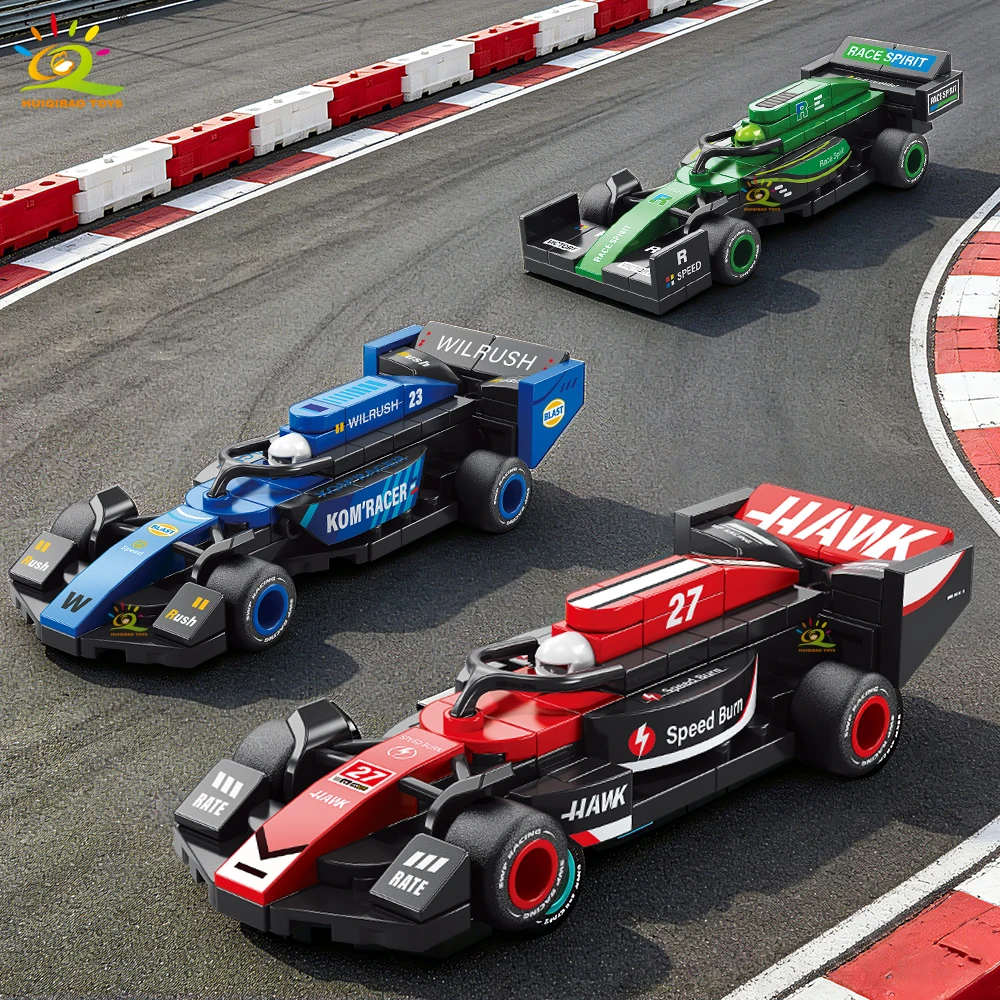 HUIQIBAO MOC Racing Pull Back Car Building Blocks, DIY Assembled Sports Car Model Bricks, Educational Construction Toys for Kids