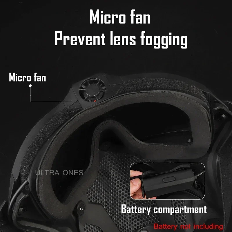 Máscara facial completa Airsoft con microventilador, máscara protectora táctica antiniebla para juegos Cs, máscaras de Paintball para juego de guerra