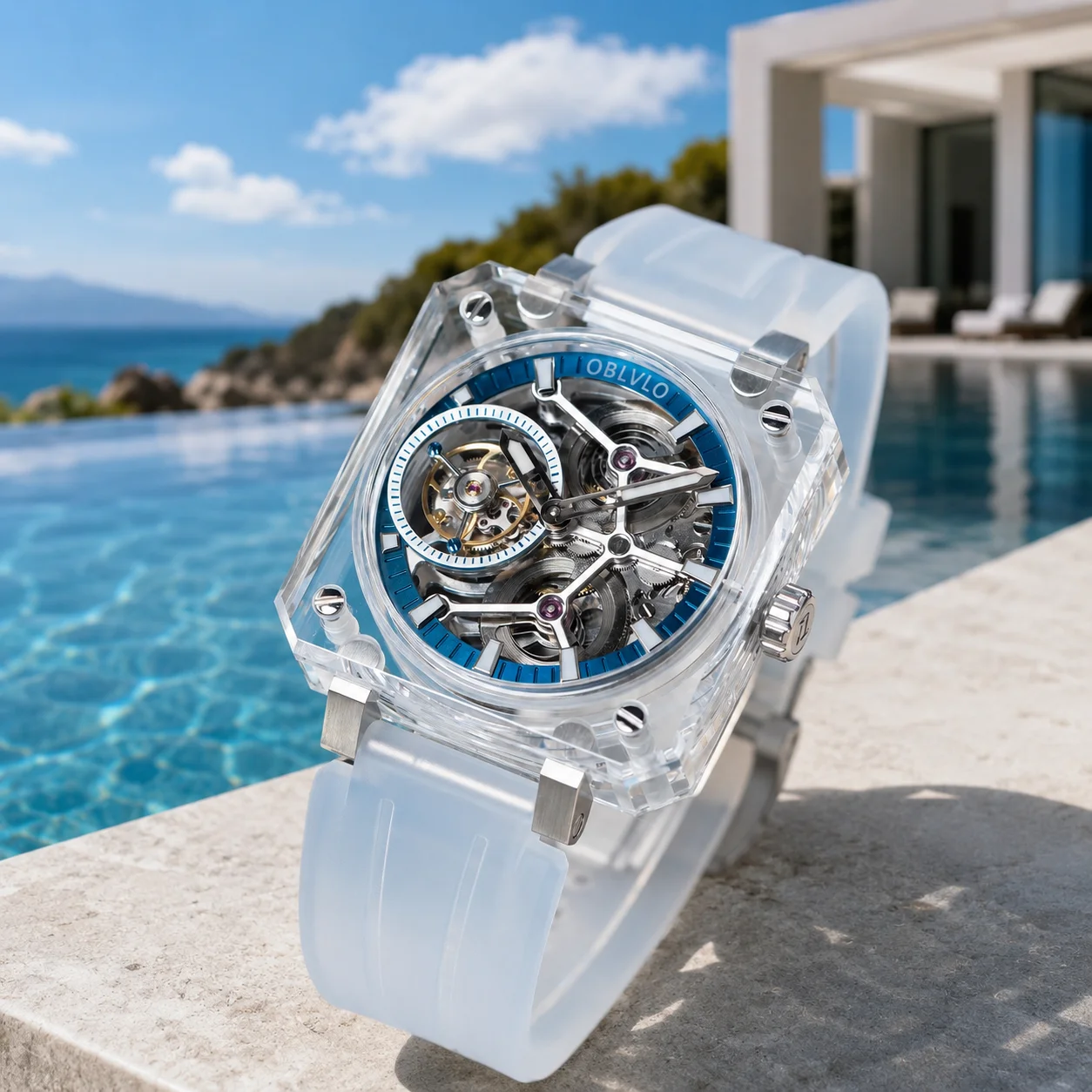 Luxury Ceramic Watch - OBLVLO Luxury Skeleton Tourbillon Watch, Square