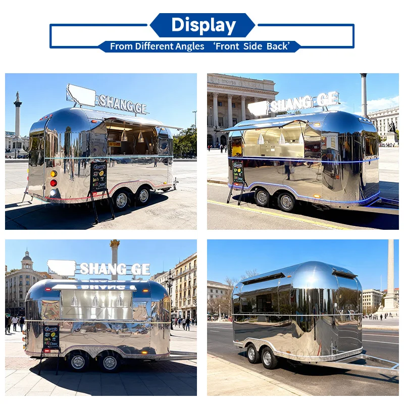 Outdoor Commercial Food Truck Movibles Waffle Crepe Dessert Food Cart Trailer Pancake Ice Cream Food Trailer with Full Kitchen
