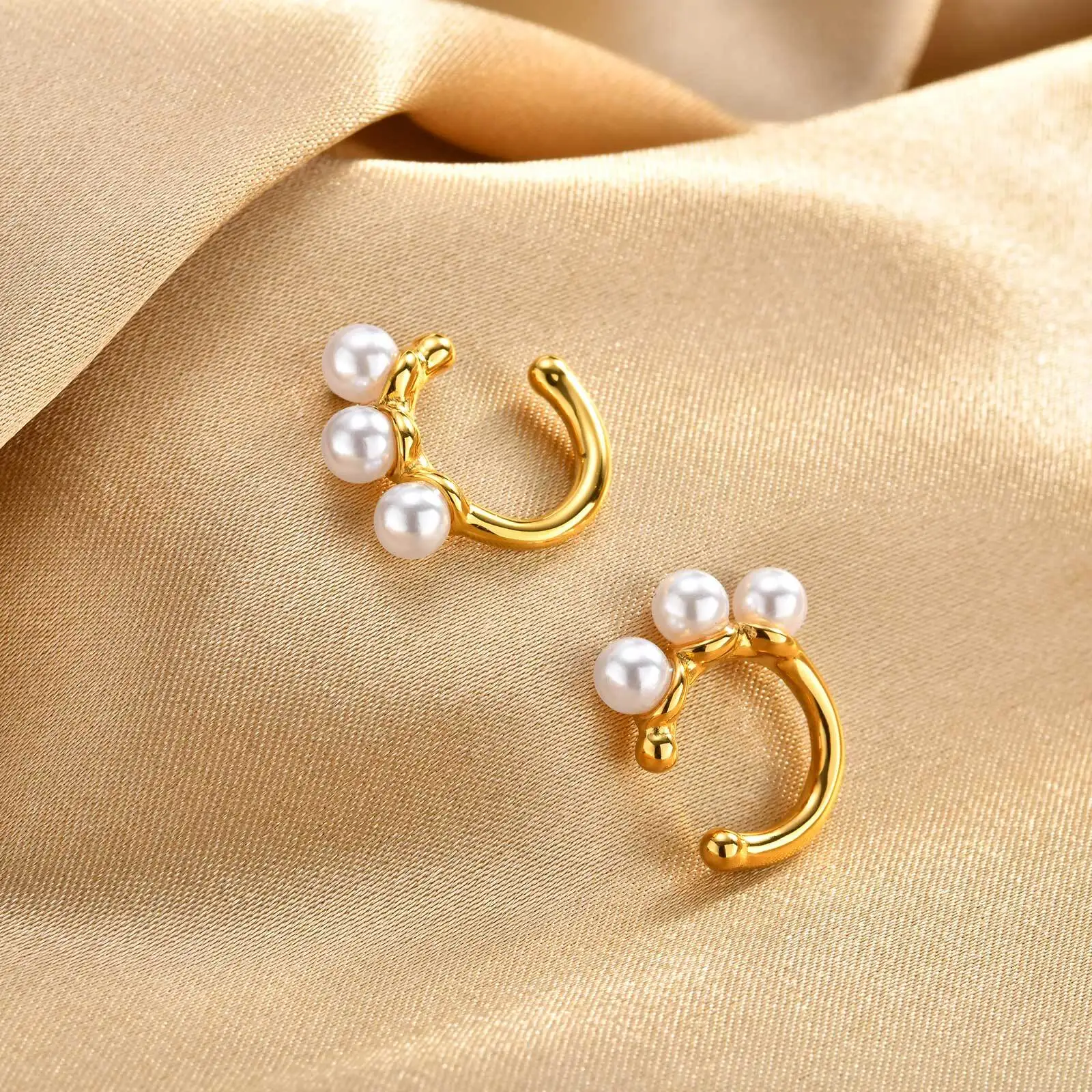 

316L Stainless Steel Pearl Ear Clip Earrings for Women, Tarnish Free 18K Gold Plated Ear Cuffs Non Piercing Clip On Cartilage