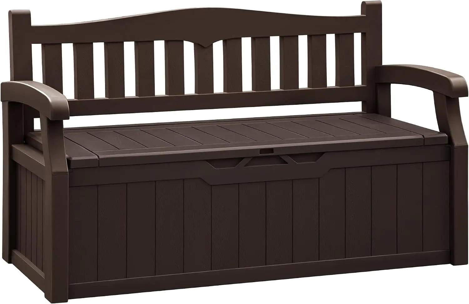 Outdoor Storage Bench Eighty Gallon Resin Deck Box Patio Furniture Seat Garden Tool Container Pool Float Organizer Unit Waterproof Porch Storage Trunk, Brown
