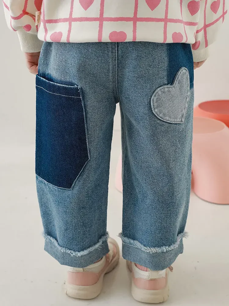 New Spring Autumn Girls Embossed Smile Jeans 1-6 Years Children Fashion Solid Color All-match Denim Pants