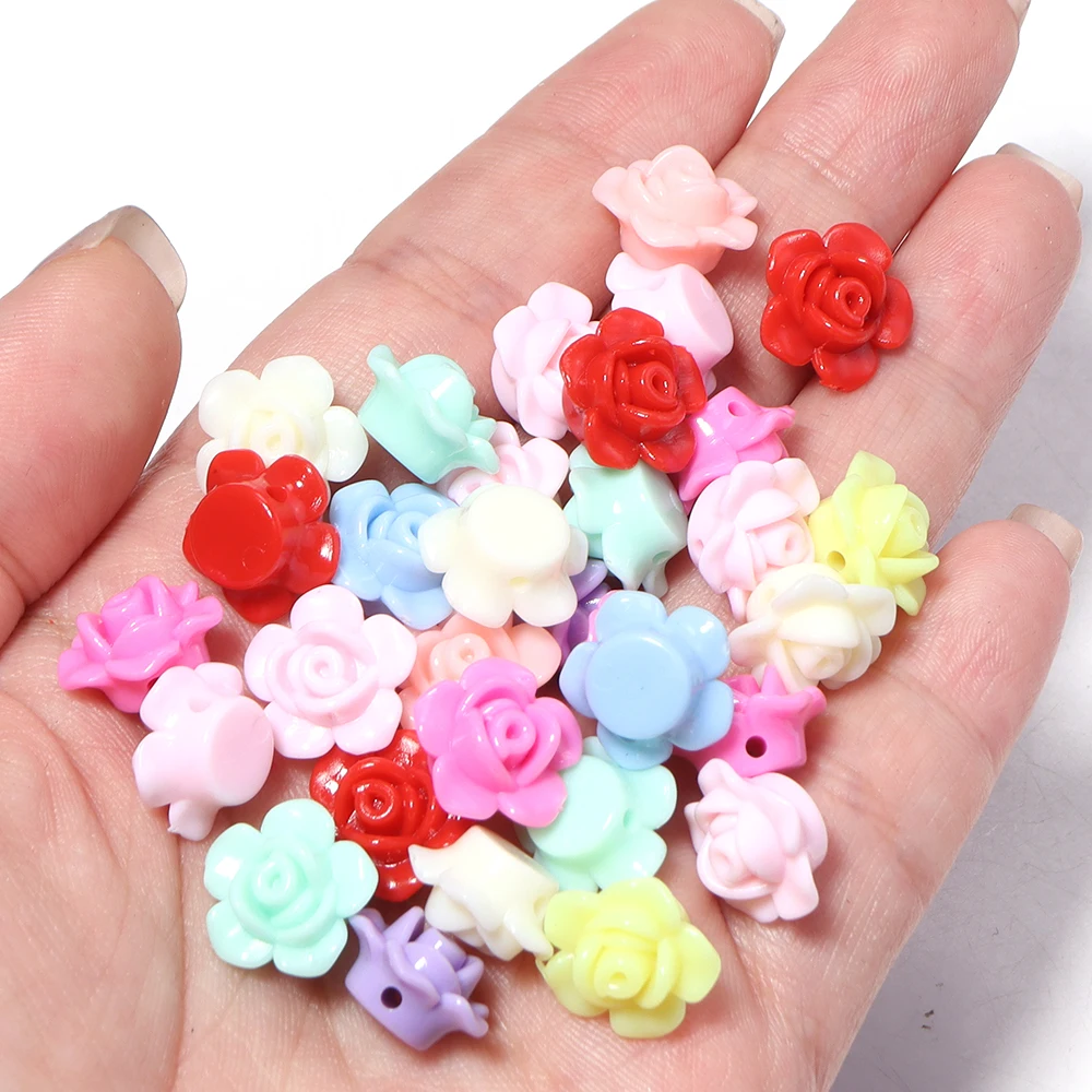 100Pcs 12.5mm Rose Flower Beads Acrylic Spring Color Flower Beads For DIY Jewelry Making DIY Bracelet Neckalce Accessoires