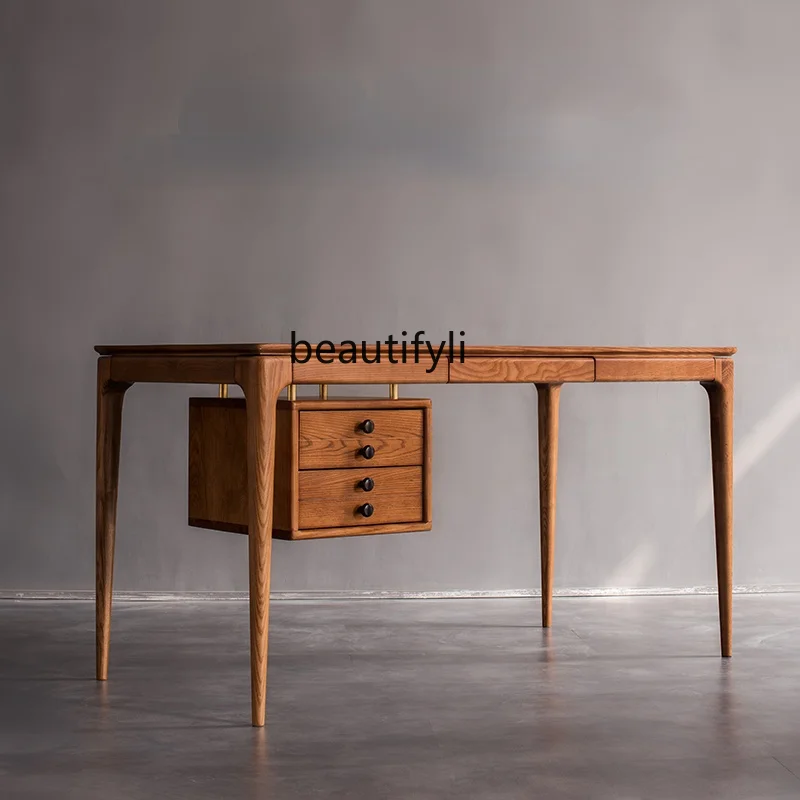 GY Nordic Solid Wood Desk White Wax Computer Desk Rectangular Desk Simple Study Desk Writing Desk