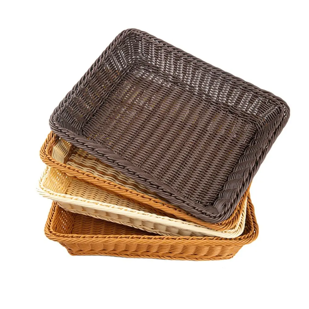 Multicolor Kitchen Storage Basket Woven Pattern Plastic Display Basket Vegetables Candy Snacks Rectangle Organization Box