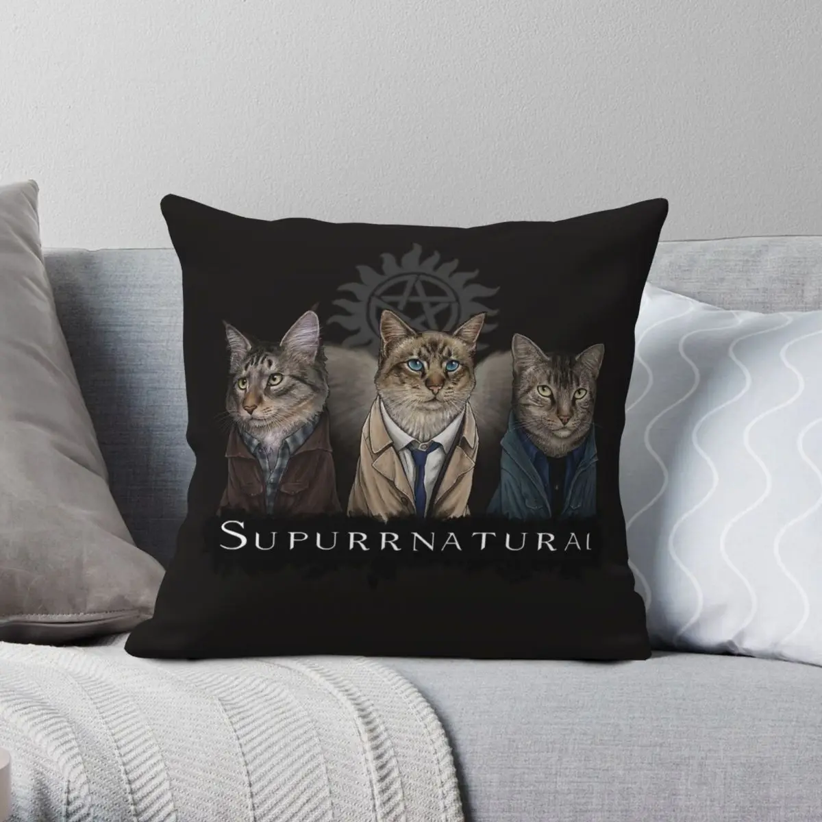 Supernatural Sam Dean Cas Cats Square Pillowcase Polyester Linen Velvet Pattern Zip Decorative Pillow Case Home Cushion Cover