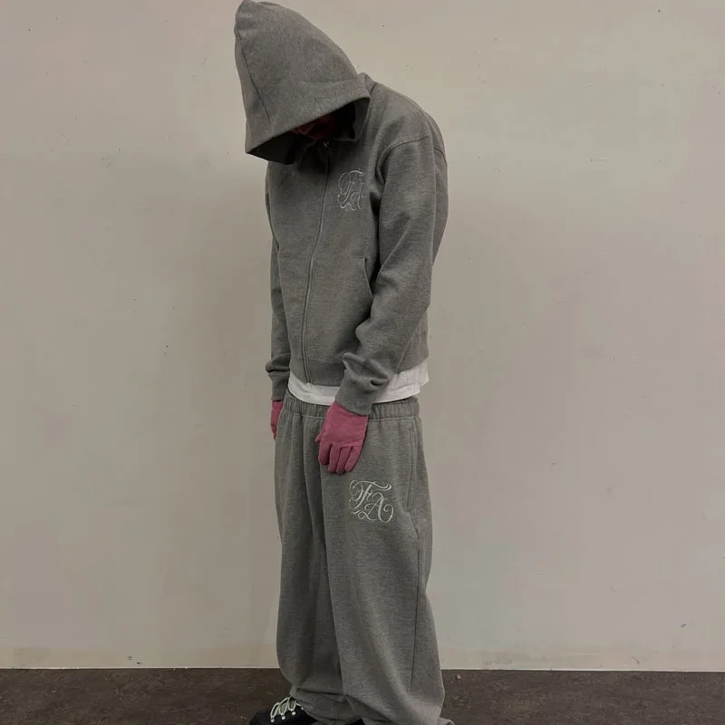 American High Street Gothic Retro Series หลวมปักพิมพ์ Hoodie, Niche Hoodie, กางเกงกีฬา