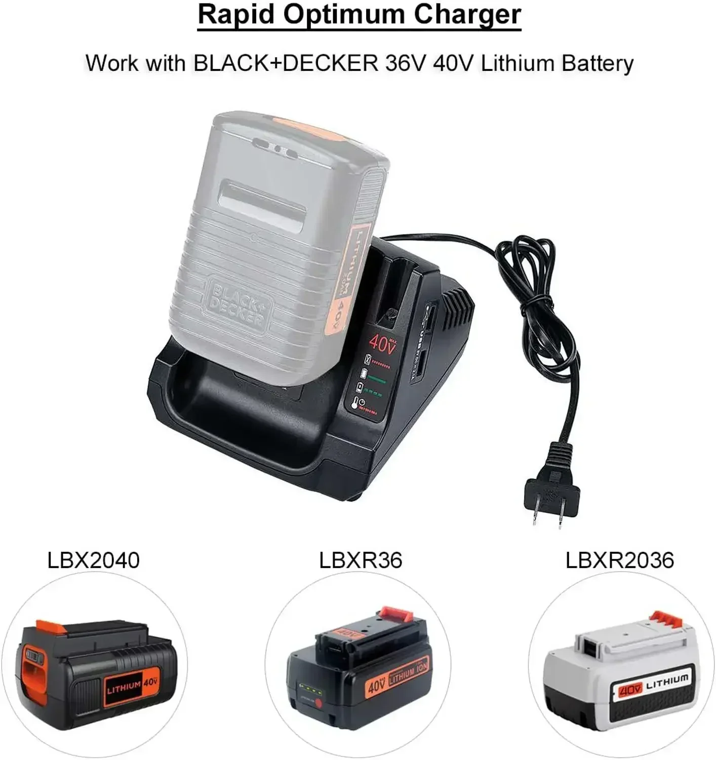 Para Black & Decker 36V 40V Max batería de iones de litio LCS36 LCS40 cargador rápido con USB Dual LBXR36 LBX36 LBXR2036 LBX2040