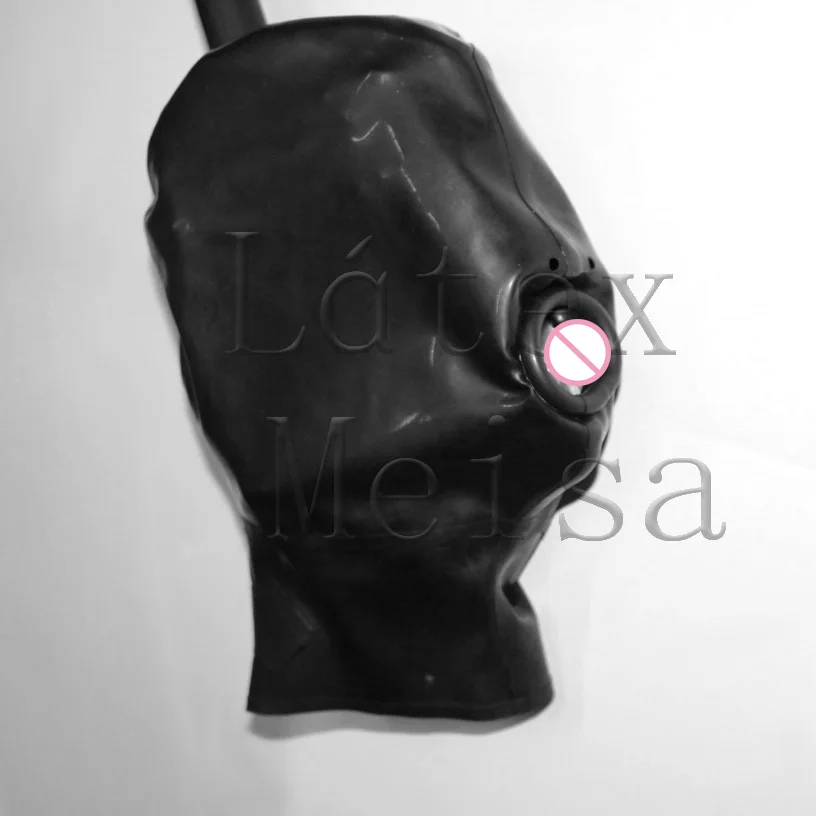 Nouveauté trous de cheveux et bouche roulante design masque de combinaison en latex noir narines ouvertes et bouche de couleur noire unie