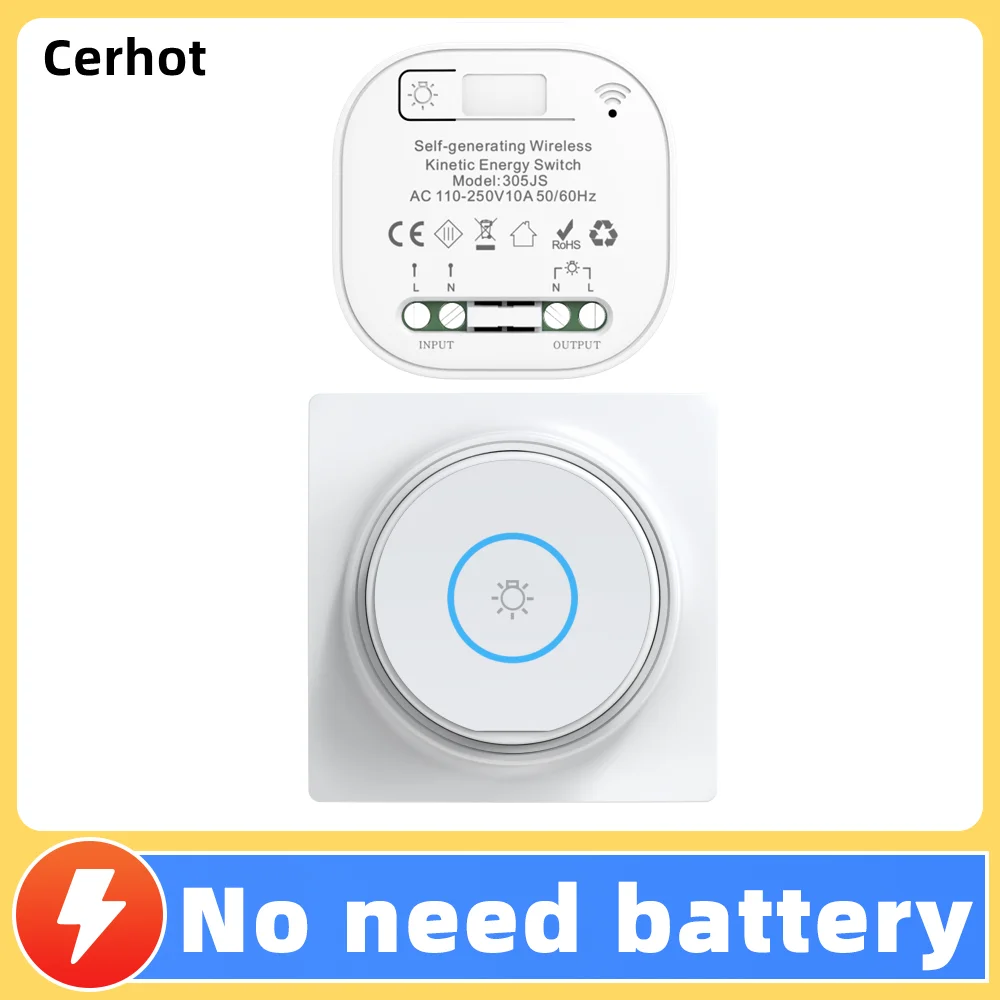 Cerhot Smart Home Self Powered Wireless Switches For Lights Kinetic Light Switch Kit Remote Light Switches Wireless Push Button