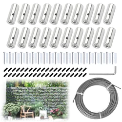 SGYM 20 pcs Green Wall Stainless Steel Hubs Wire Cable Trellis Kit with 98 Feet 3mm Wire Rope for Climbing Plants