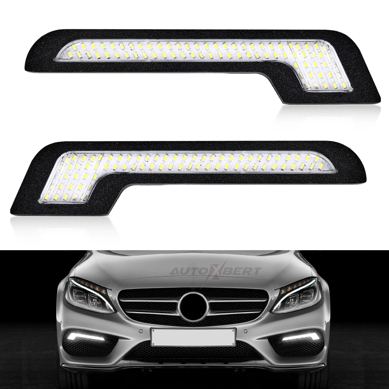 LED Pair Universal Car DRL Fog Driving Daylight Daytime Running Light Front Bumper Fog Head Driving Lamp White Bright Bar Strip