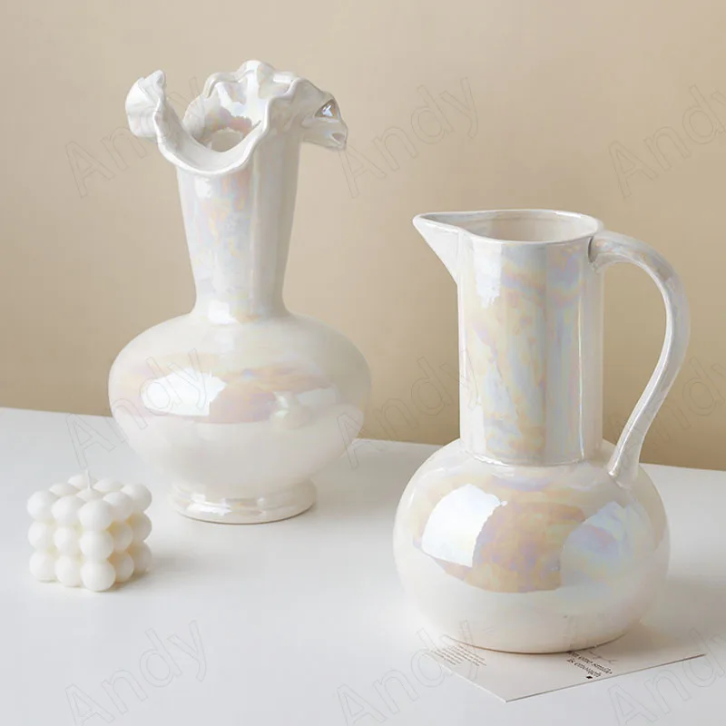 

European Ceramic Vase Creative Pearl Glazed Decorative Desktop Flower Vases Modern Art Living Room Ornaments Home Decoration