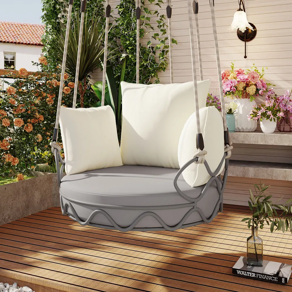 

YQXH Outdoor Porch Swing Chair Hanging Basket, Hanging Chair with UV Resistant Cushion, Olefin Fabric for Patio Porch, Balcony,