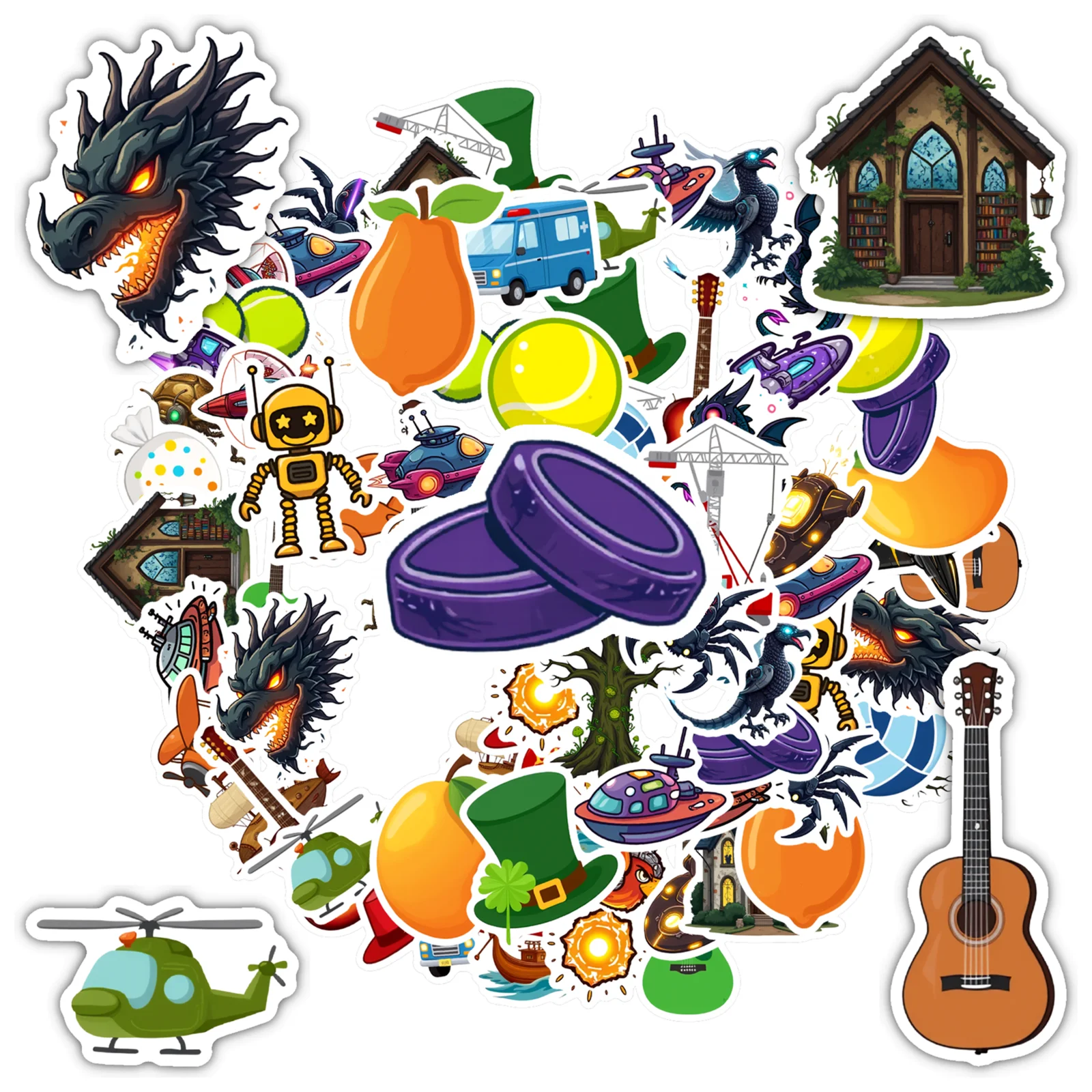 35pcs-50pcs Colorful Fantasy Stickers Whimsical Animals Graffiti Decals Animal Stickers For Guitar DIY Skateboard Laptop DIY
