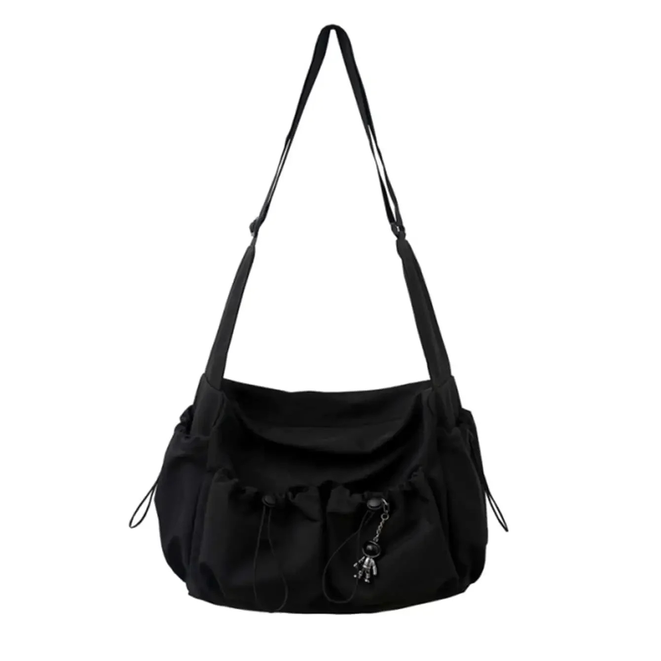 Drawstring Detail Crossbody Bag, Large Capacity Shoulder Bag, Fashion Zipper Bag & Bag Charm