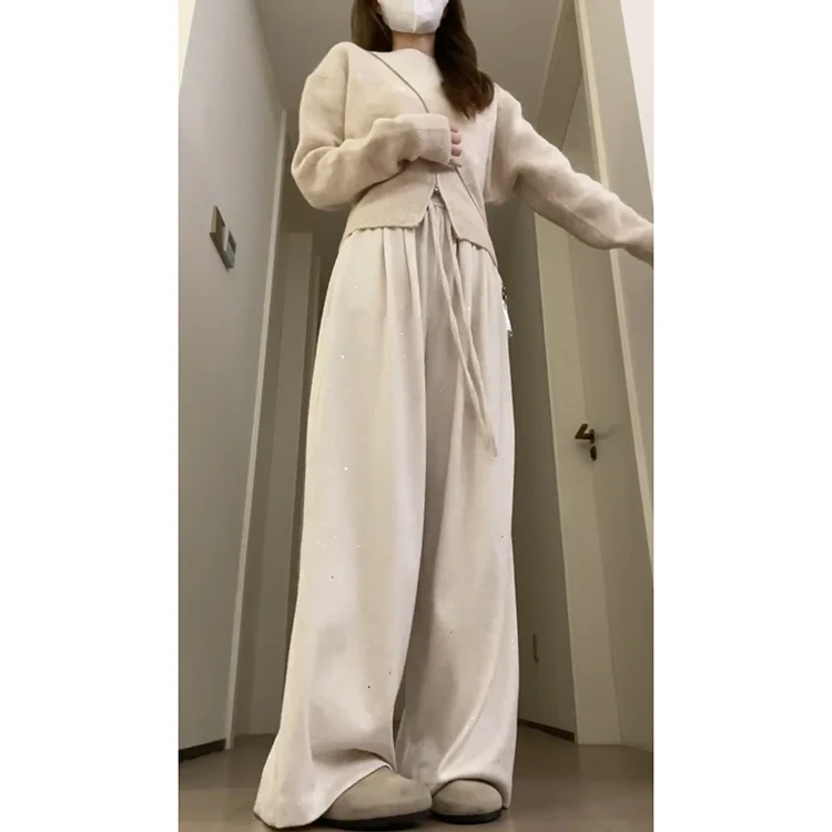 Frauen Gestrickte Reis Nudel Hosen Gerade Bein Casual Hosen Frühling Sommer Neue Sle Hohe Taille Lange Lose Fit Koreanische Sle