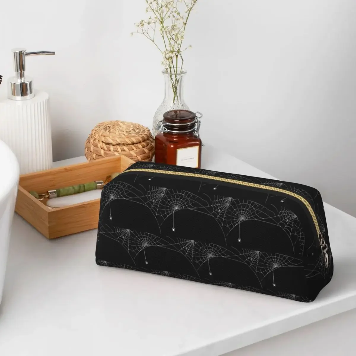Black White Spider And Cobweb Pencil Case for Students School Pen Box Pencil Bag Pencil Pouch