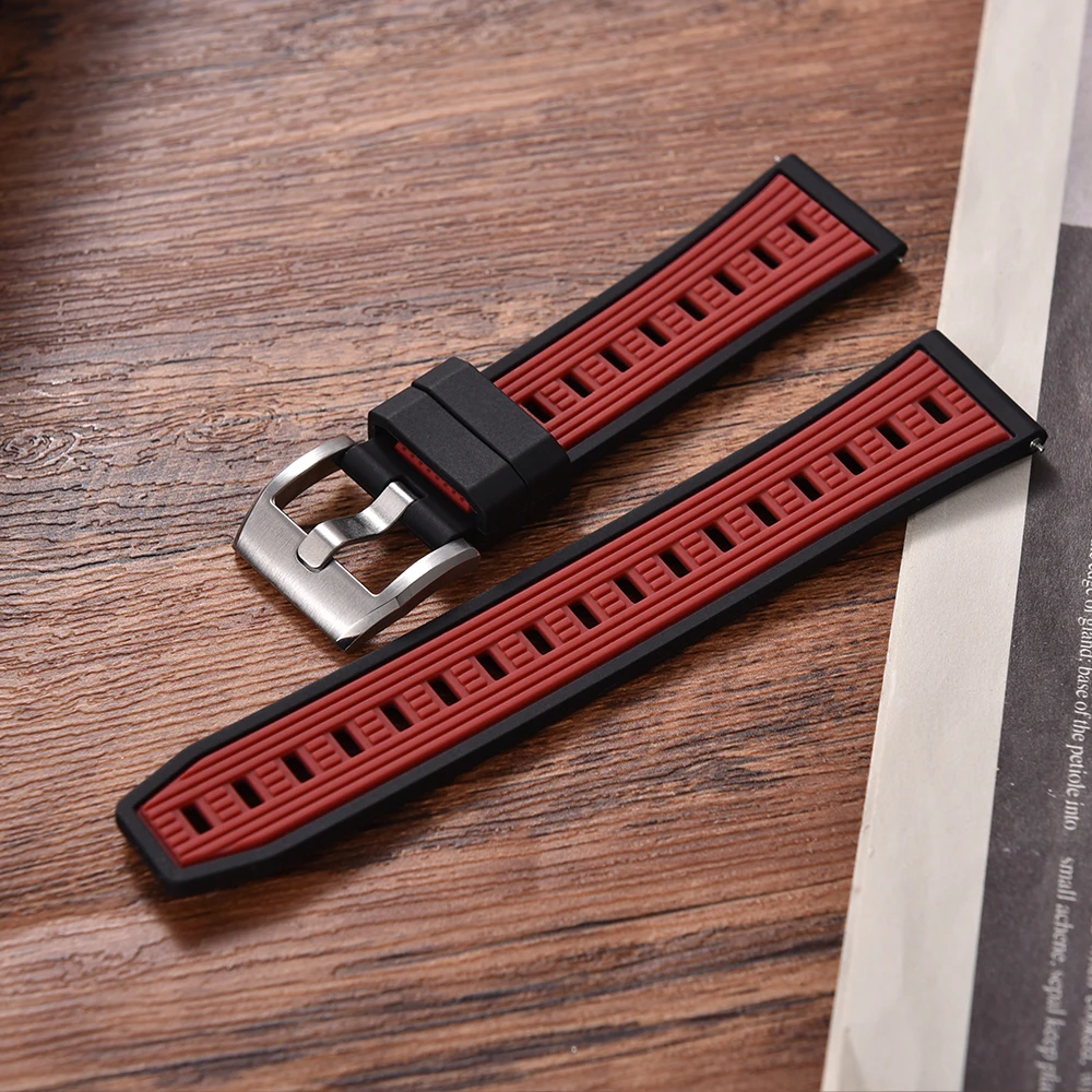 20mm 22mm dégagement rapide double couleur gazeux Silicone bracelet de montre Sport Silicone caoutchouc étanche plongée bracelet de montre pour hommes femmes