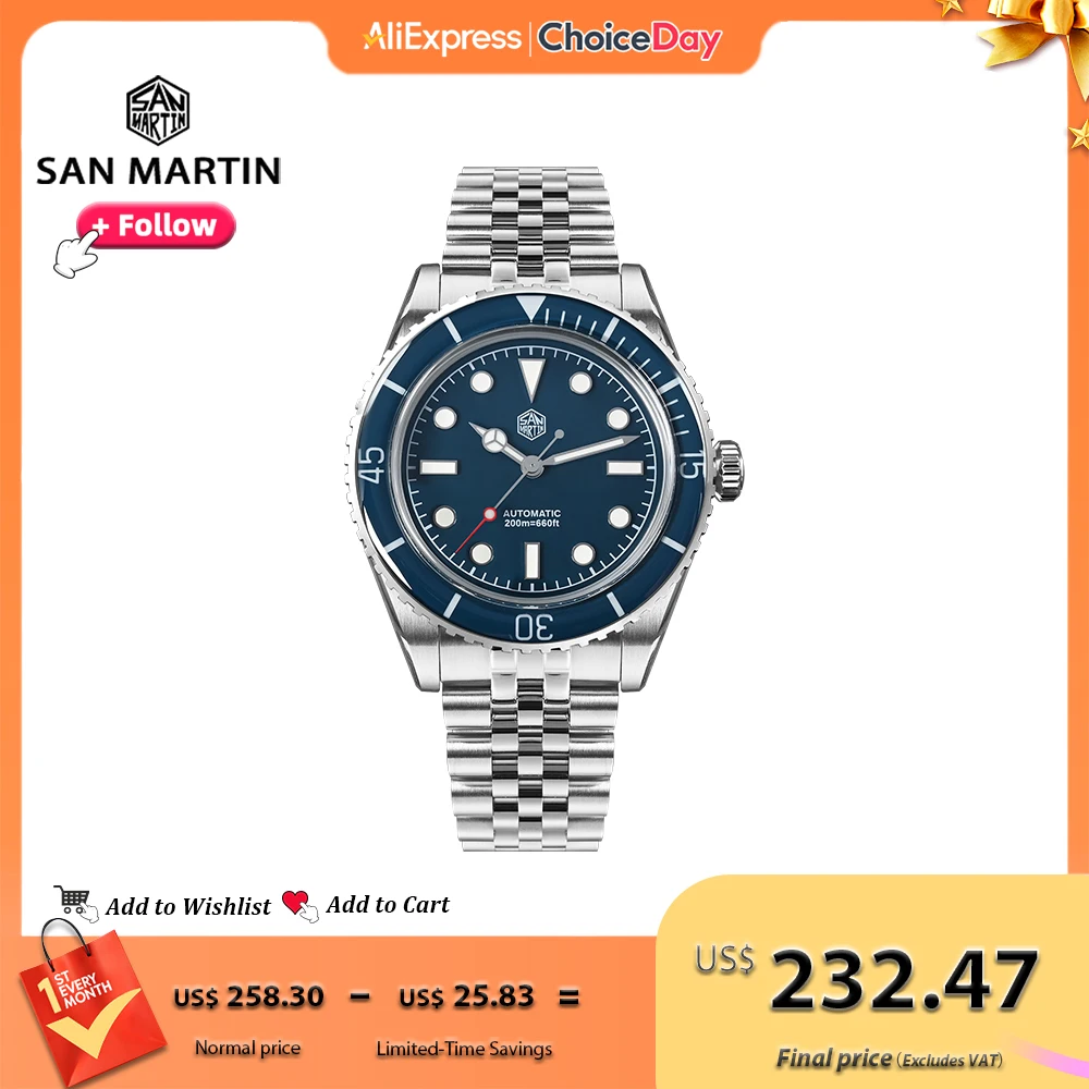 

San Martin 40mm Men Dive Watch NH35 Automatic Movement Mechanical Wristwatches Sapphire Crystal Fully Luminous Waterproof 20Bar