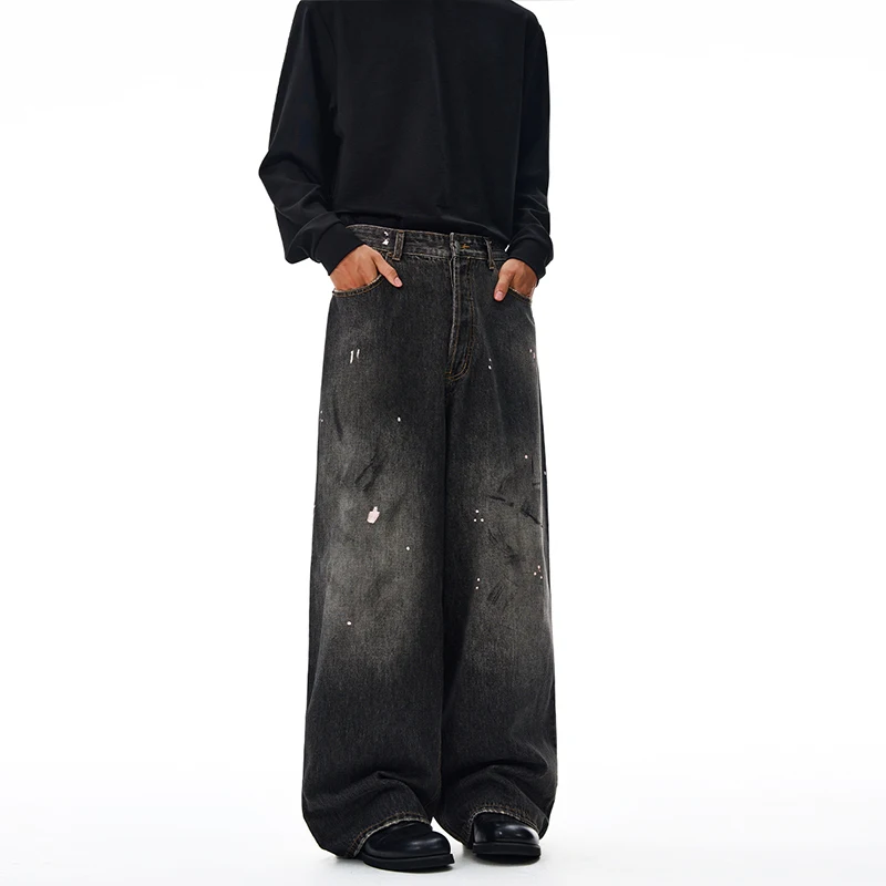 

2025 Autumn Retro Vintage Black Grey Jeans for Men, Loose Straight, Wide Legs, Fashionable and Nostalgic Y2K Pants
