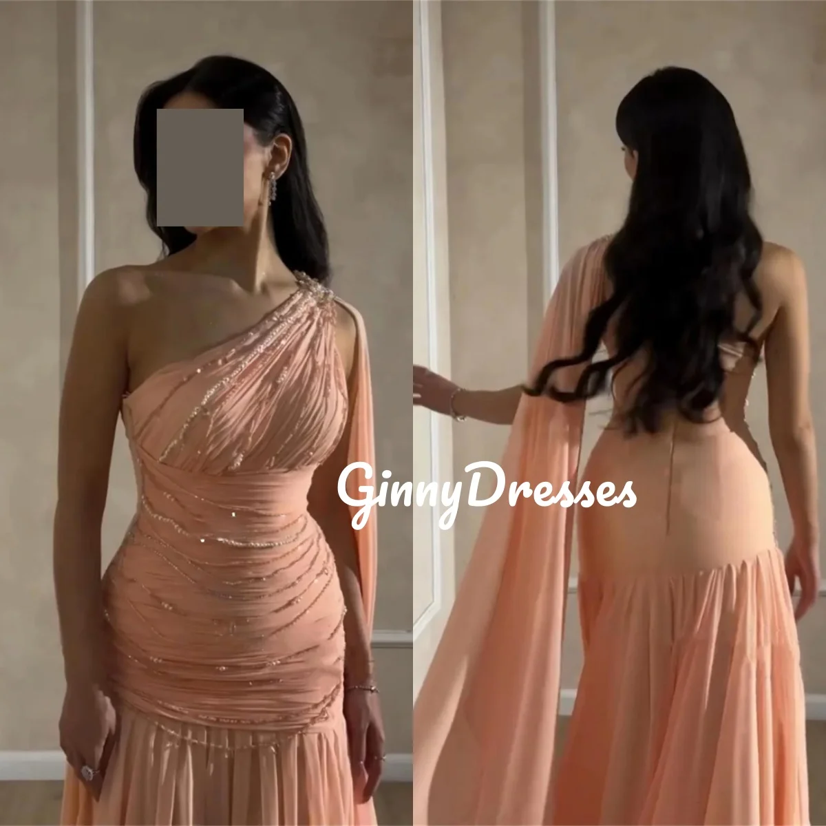 

Luxury Evening Dresses Customized One-Shoulder A-Line Dresses For Special Events Floor-Length Beadings Zipper Up Formal Occasion