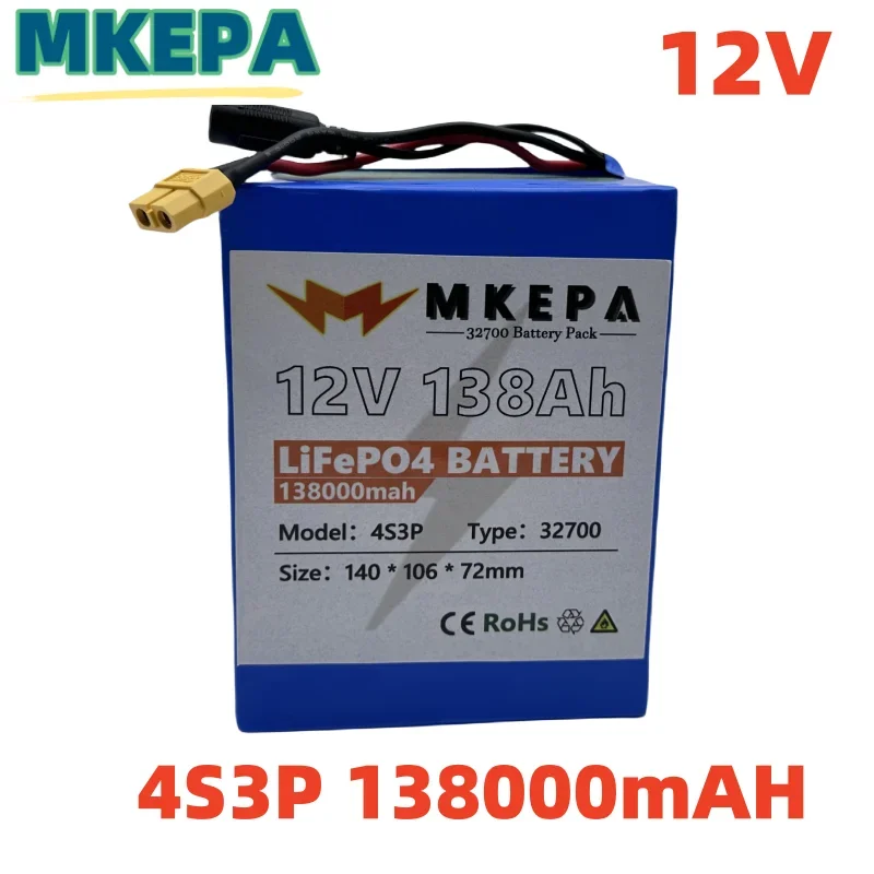 32700 Lifepo4 Battery 12V Battery Pack 138000mAh 4S3P Built-in 40A Balanced BMS for Electric Boat and Uninterrupted Power Supply