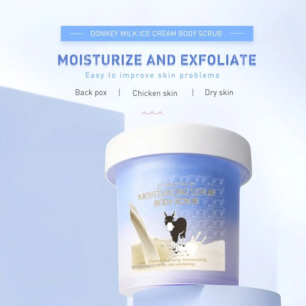 Pretty Cowry Donkey Milk Body Scrub Ice Cream Texture Exfoliates Moisturizes Deep Cleansing for Smooth Radiant Soft Healthy Skin