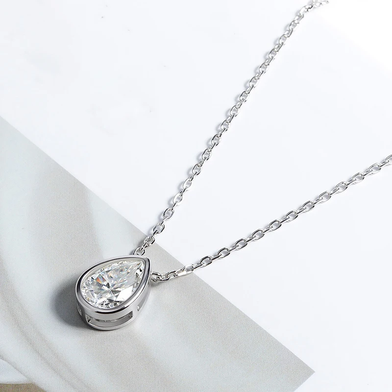 Smyoue Certified 1-3CT Pear Cut Moissanite Necklaces for Women Chain Lab Diamond Pendant Birthday Gift 925 Sterling Silver 100%
