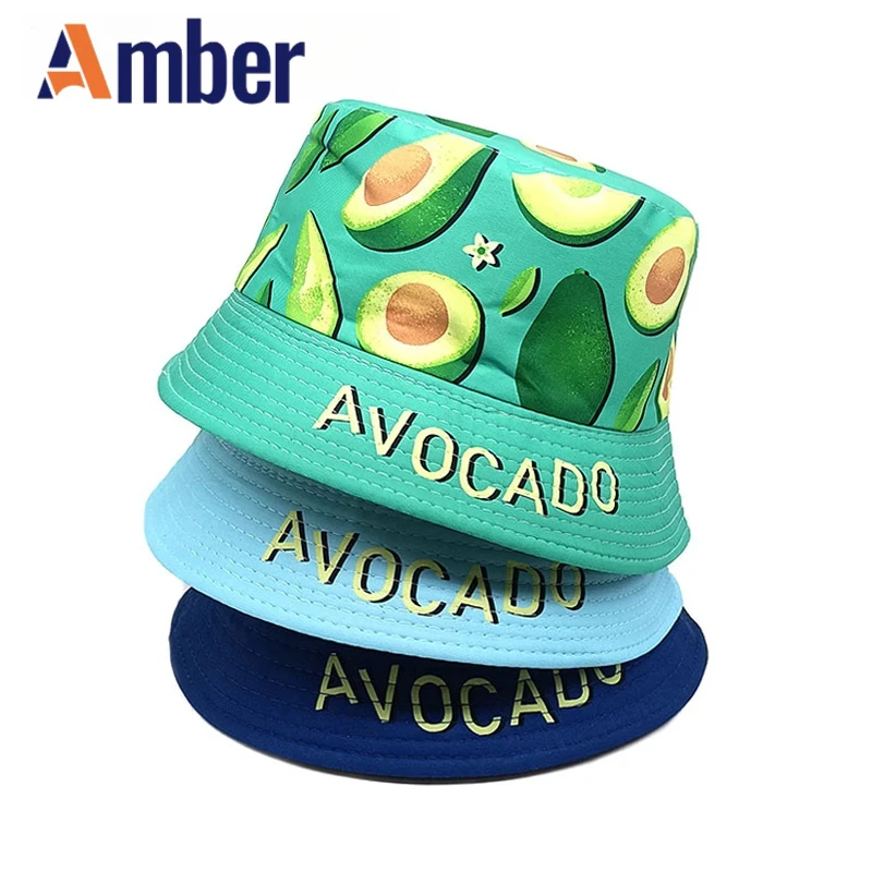 

Amber Avocado Printing Bucket Hat Children Cartoon Boys Girls Kids Fisherman Hats Double Sides Fruit Pattern Panama Cap Summer