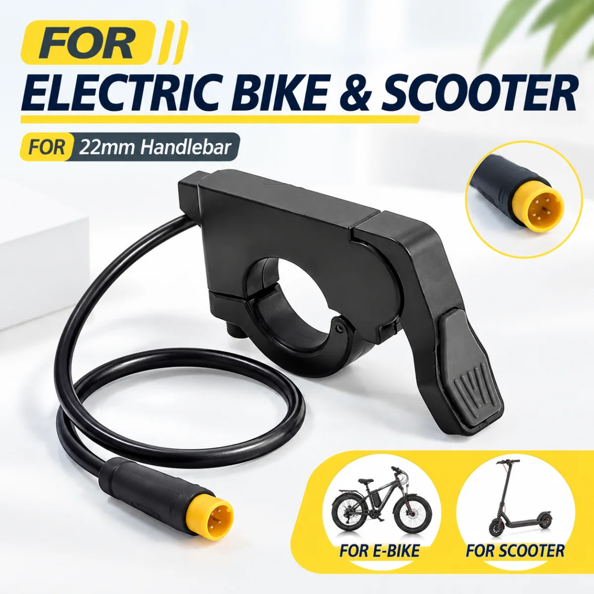 22mm 3-Pin Left Right Thumb Throttle Accelerator for Electric Bicycle Scooter–Handlebar Thumb Push Throttle