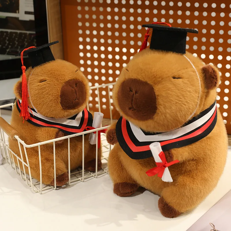 귀여운 졸업 박사 Capybara 봉제 인형 사랑스러운 생일 결혼식 Capybara 박제 장난감 장식 멘토 친구를위한 졸업 선물