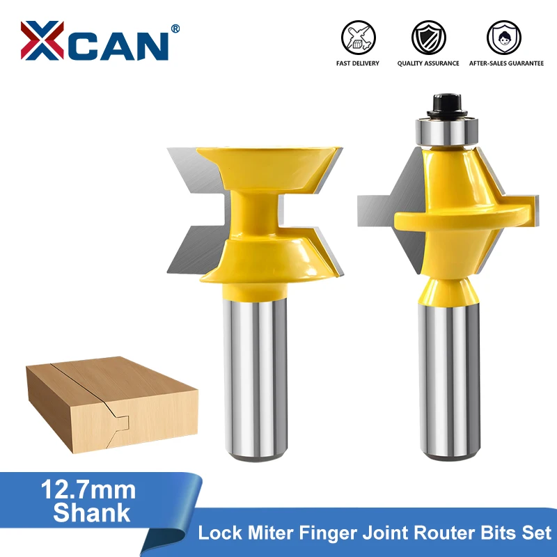 

XCAN 12.7MM Shank Lock Miter Finger Joint Router Bits Set 120 Degree Carbide Milling Cutter Rouoterr Bits for Woodworking Tools
